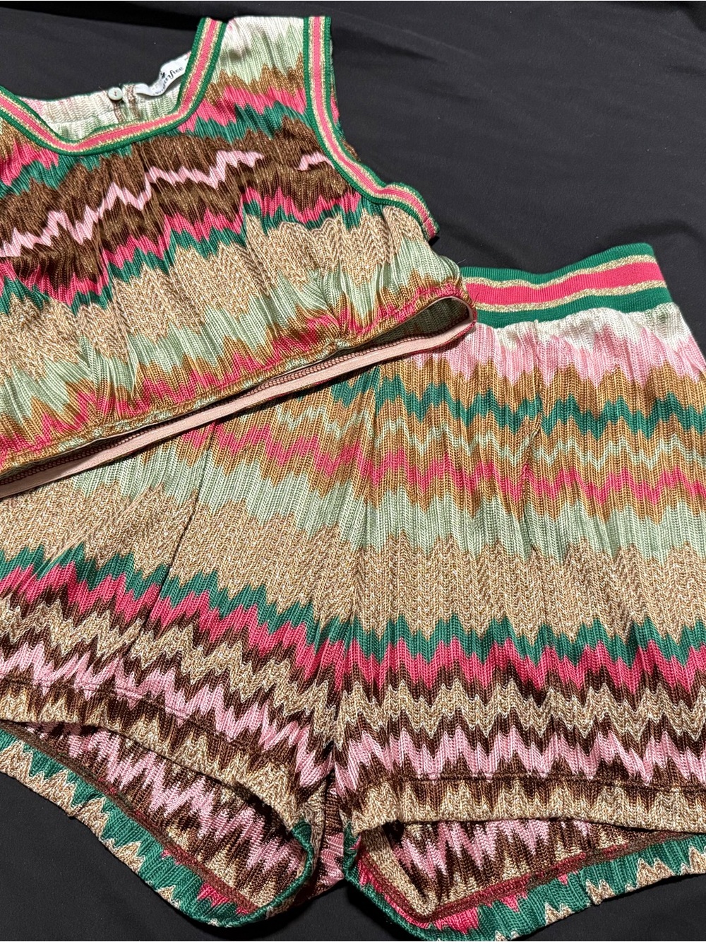 Chevron Knit Crop Top & Short Set - Multicolor